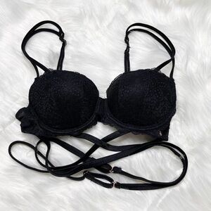 PINK VSX Victorias Secret Date Push Up Bra Black Lace